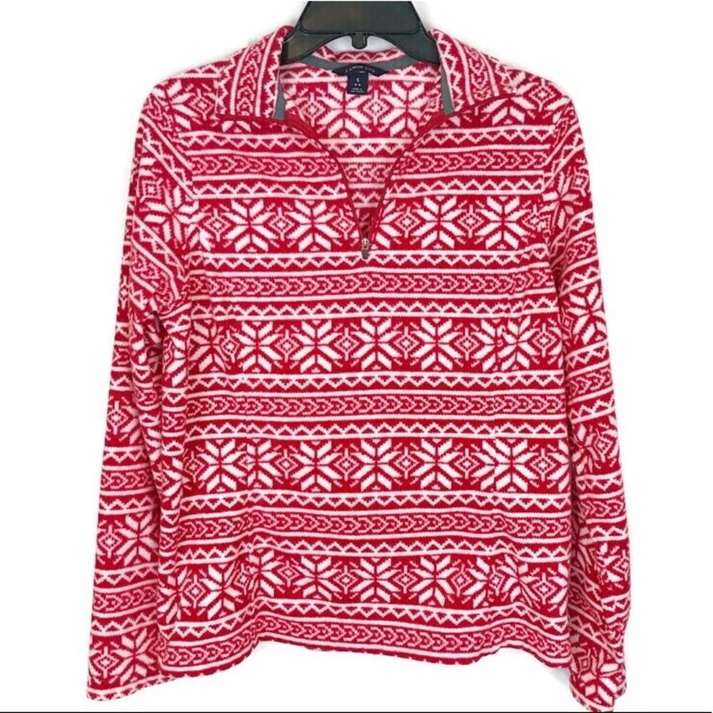 Land’s End fleece zip pullover red white . S